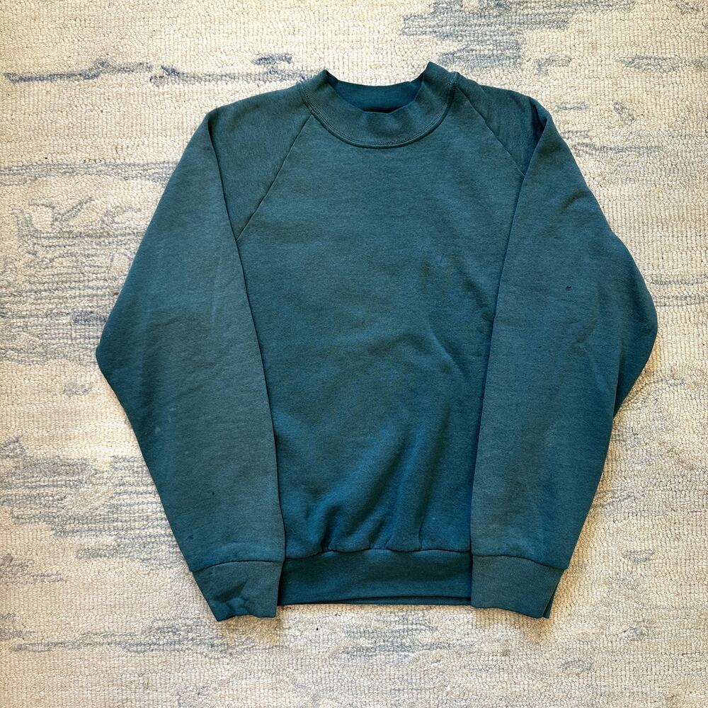 1990s Vintage Fruit Of The Loom Large Green Solid Crew Neck
